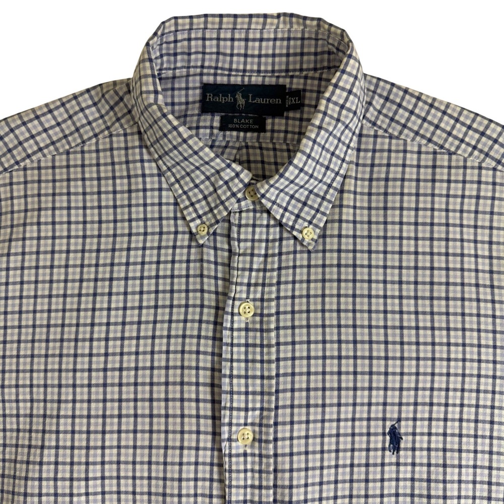 Ralph Lauren Blake Button Down Mens XL Blue Gingham Plaid Short Sleeve Cotton